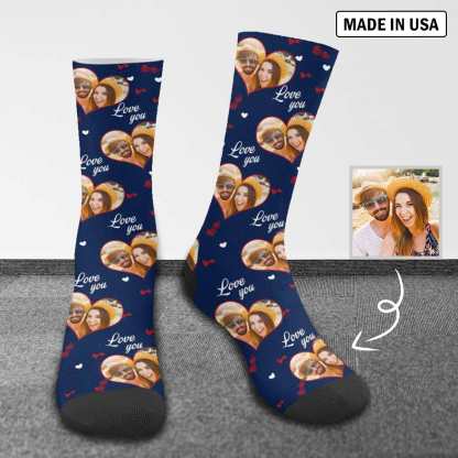 FacePajamas Sublimated Crew Socks One Size Personalized Photo Couple Socks Custom Love Sublimated Crew Socks Unisex Gift for Men Women
