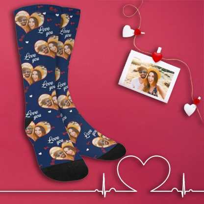 FacePajamas Sublimated Crew Socks One Size Personalized Photo Couple Socks Custom Love Sublimated Crew Socks Unisex Gift for Men Women