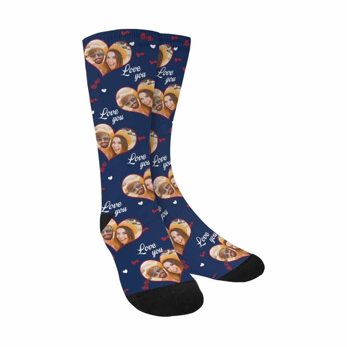 FacePajamas Sublimated Crew Socks One Size Personalized Photo Couple Socks Custom Love Sublimated Crew Socks Unisex Gift for Men Women
