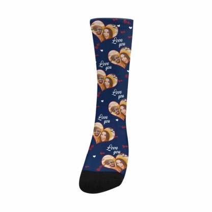 FacePajamas Sublimated Crew Socks One Size Personalized Photo Couple Socks Custom Love Sublimated Crew Socks Unisex Gift for Men Women
