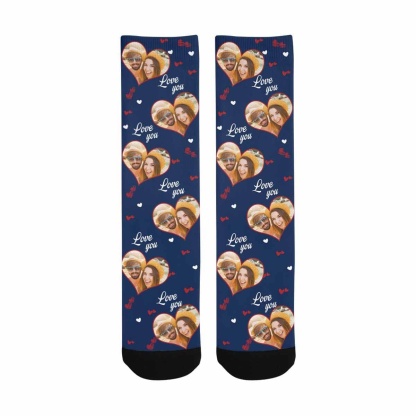 FacePajamas Sublimated Crew Socks One Size Personalized Photo Couple Socks Custom Love Sublimated Crew Socks Unisex Gift for Men Women