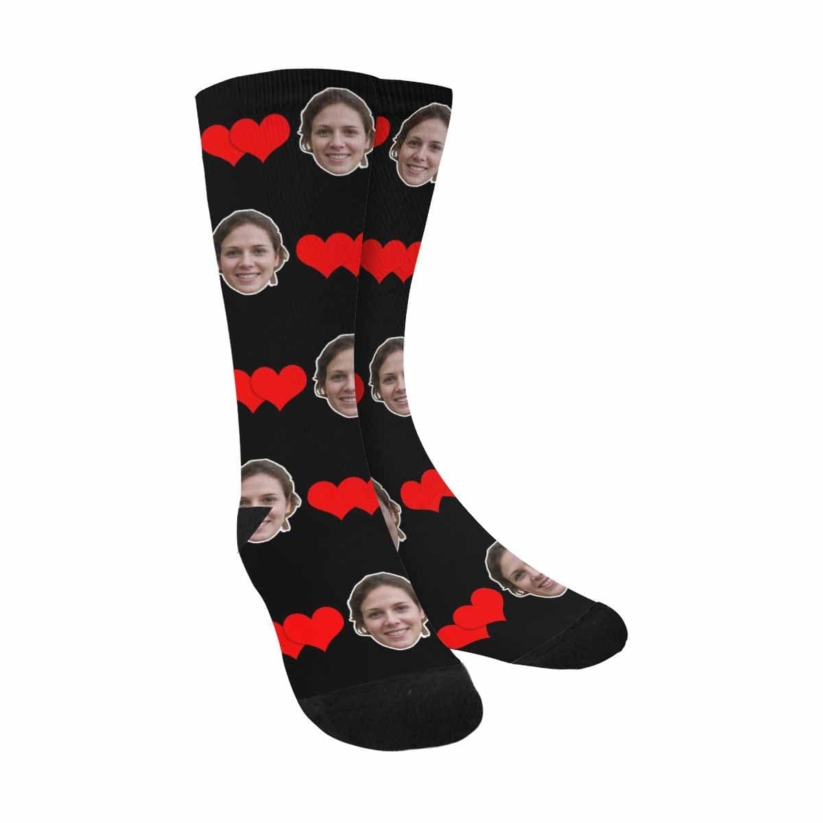 FacePajamas Sublimated Crew Socks One Size Personalized Photo Socks Custom Face Connected Heart Sublimated Crew Socks for Mom [Made In USA]