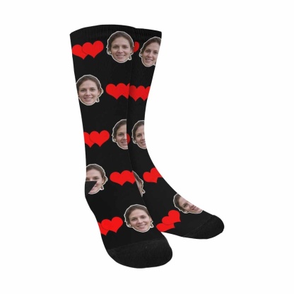 FacePajamas Sublimated Crew Socks One Size Personalized Photo Socks Custom Face Connected Heart Sublimated Crew Socks for Mom [Made In USA]