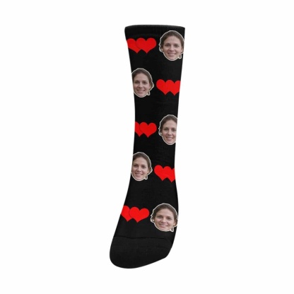 FacePajamas Sublimated Crew Socks One Size Personalized Photo Socks Custom Face Connected Heart Sublimated Crew Socks for Mom [Made In USA]