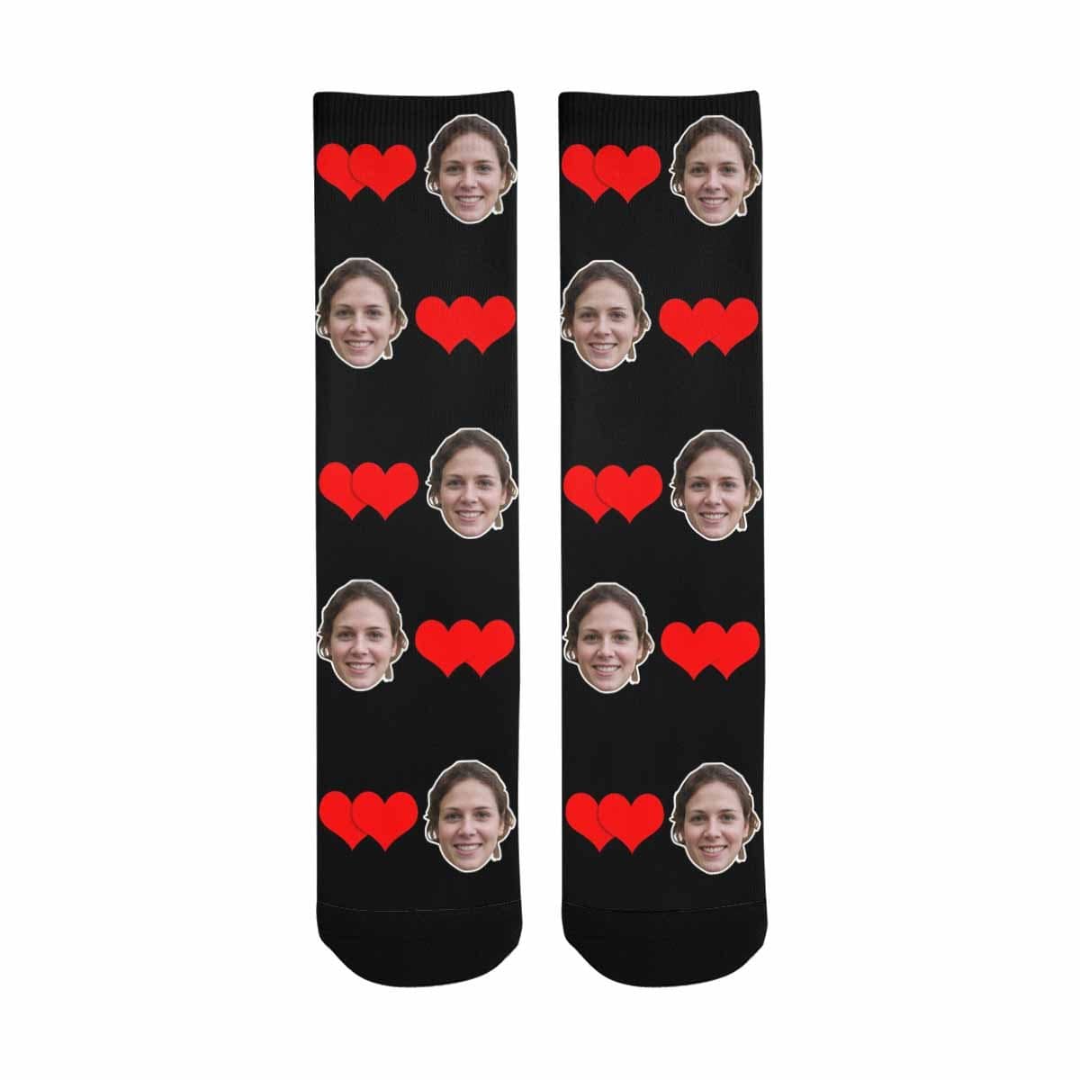 FacePajamas Sublimated Crew Socks One Size Personalized Photo Socks Custom Face Connected Heart Sublimated Crew Socks for Mom [Made In USA]