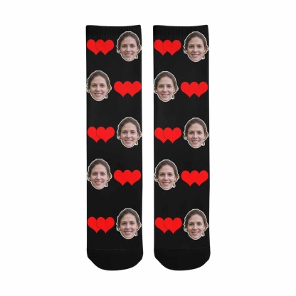 FacePajamas Sublimated Crew Socks One Size Personalized Photo Socks Custom Face Connected Heart Sublimated Crew Socks for Mom [Made In USA]