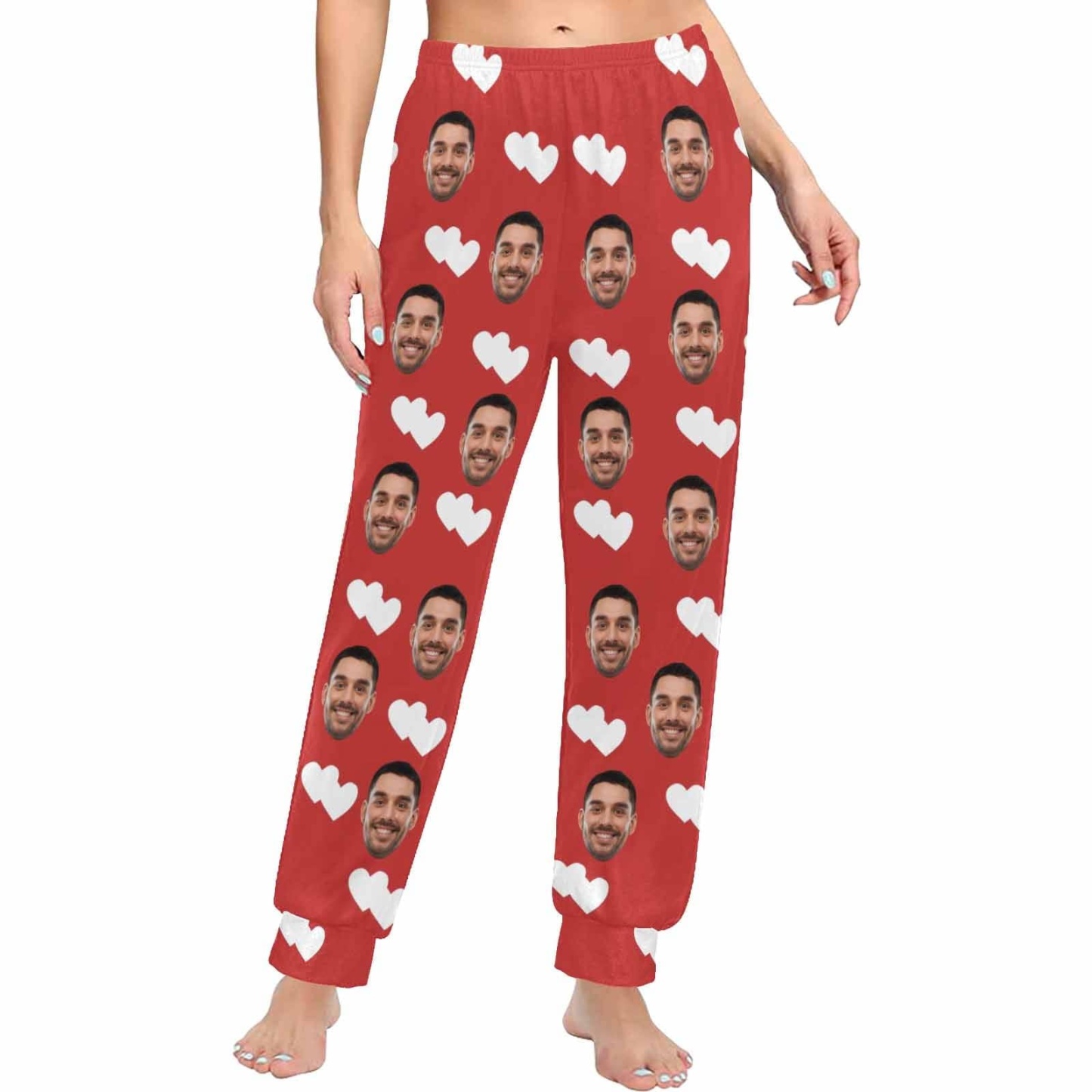 FacePajamas Pajama Shirt&Pants Pajama Pants / XS Custom Face Heart Red Long Pajama Shirt&Pants Personalized Women's Slumber Party Sleepwear