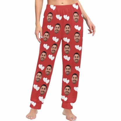 FacePajamas Pajama Shirt&Pants Pajama Pants / XS Custom Face Heart Red Long Pajama Shirt&Pants Personalized Women's Slumber Party Sleepwear