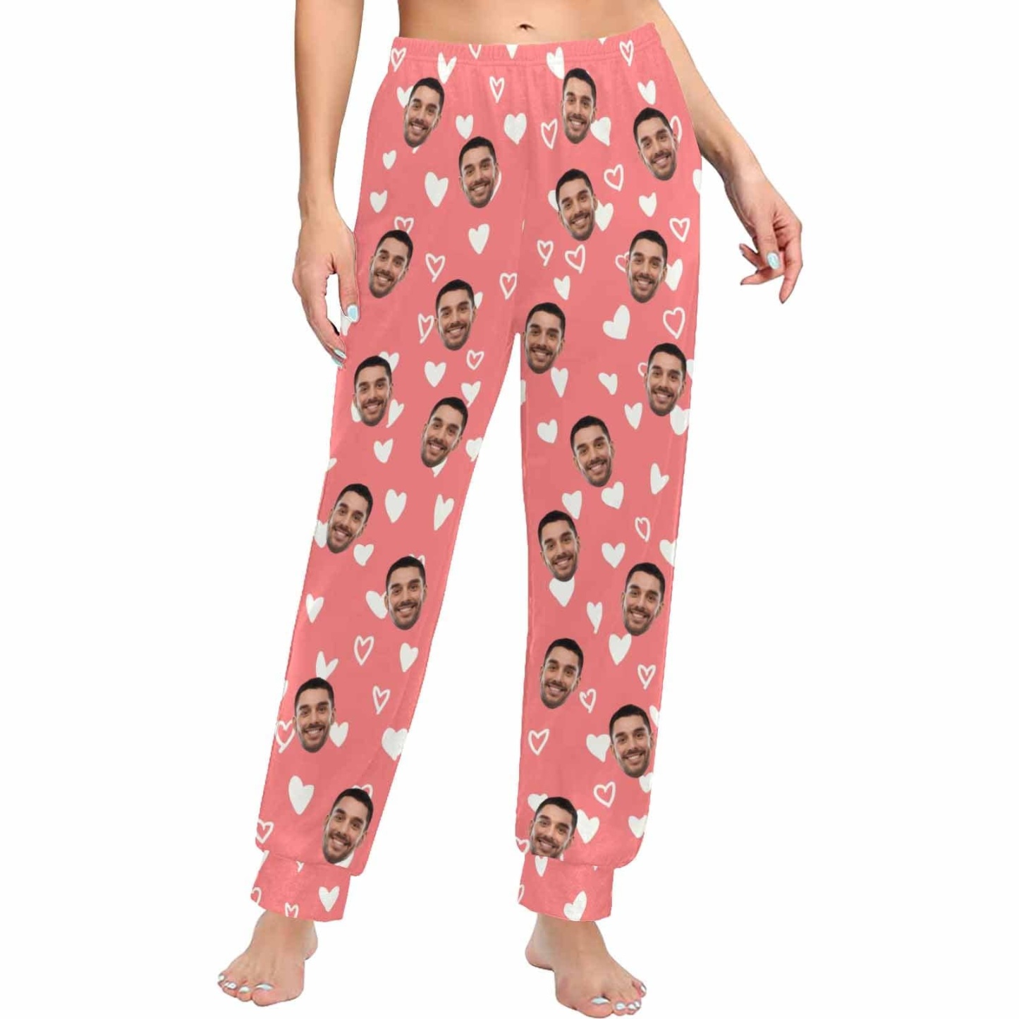 FacePajamas Pajama Shirt&Pants Pajama Pants / XS Custom Face White Heart Pink Long Pajama Shirt&Pants Personalized Women's Slumber Party Sleepwear