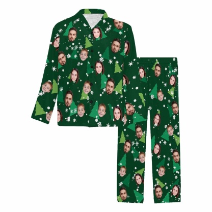 FacePajamas Pajama Shirt&Pajama Pants-Custom Face Pajamas Halloween Theme Men's Sleepwear Personalized Photo Men's V-Neck Long Pajama Set