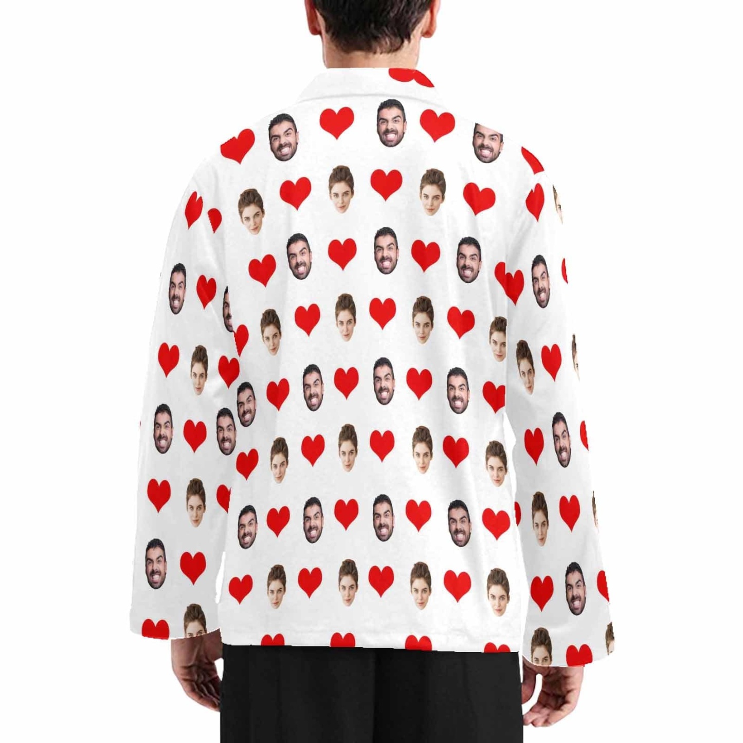 FacePajamas Pajama Shirt&Pants Pajama Shirt&Pajama Pants-Custom face Pajamas heart Men's Sleepwear Personalized Photo Men's V-Neck Long Pajama Set