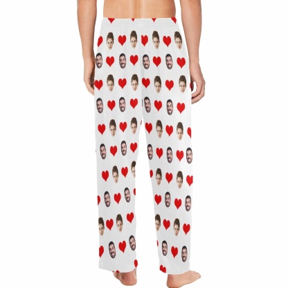FacePajamas Pajama Shirt&Pants Pajama Shirt&Pajama Pants-Custom face Pajamas heart Men's Sleepwear Personalized Photo Men's V-Neck Long Pajama Set