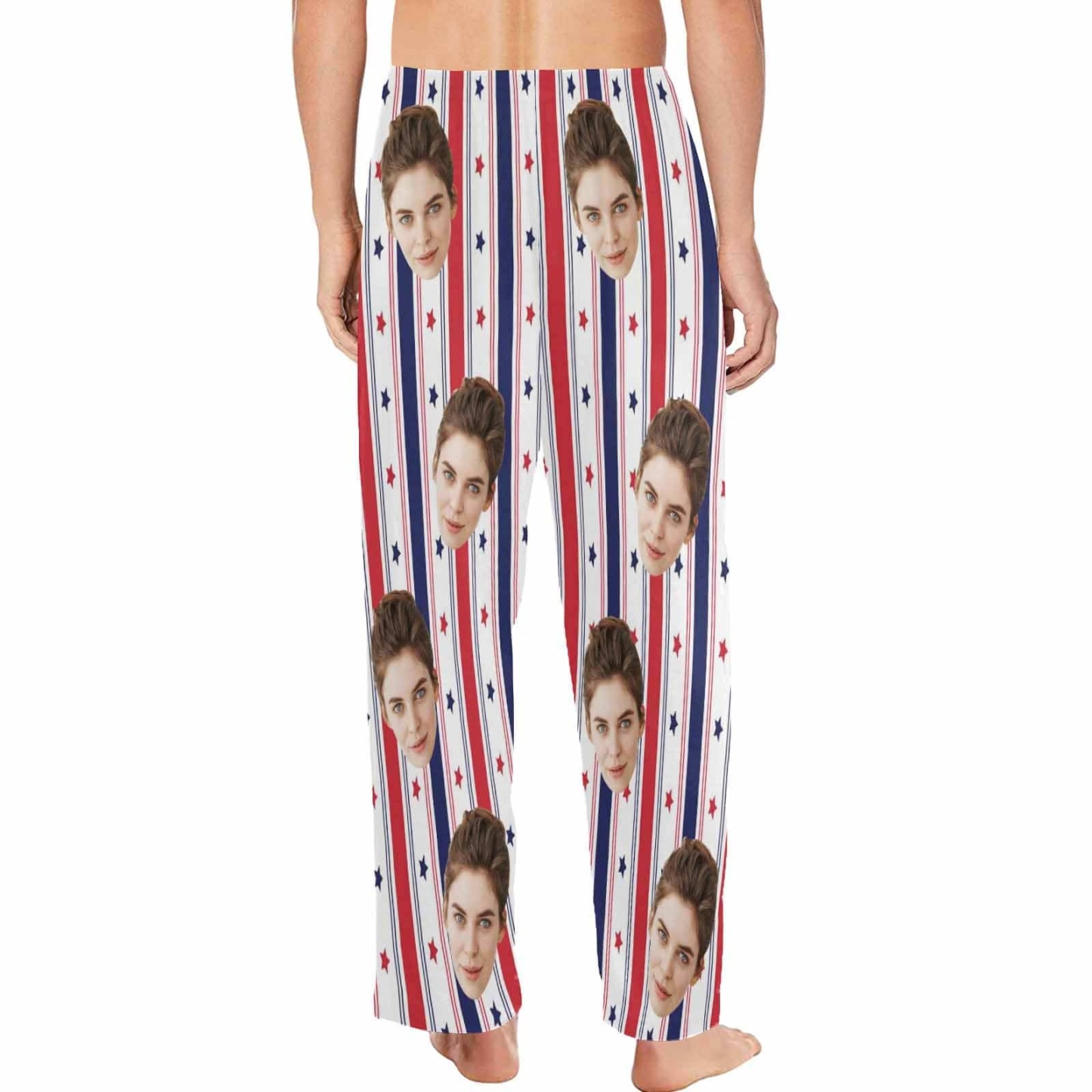 FacePajamas Pajama Shirt&Pants Pajama Shirt&Pajama Pants-Custom Face Pajamas USA Flag Men's Sleepwear Personalized Photo Men's V-Neck Long Sleeve Pajama Set