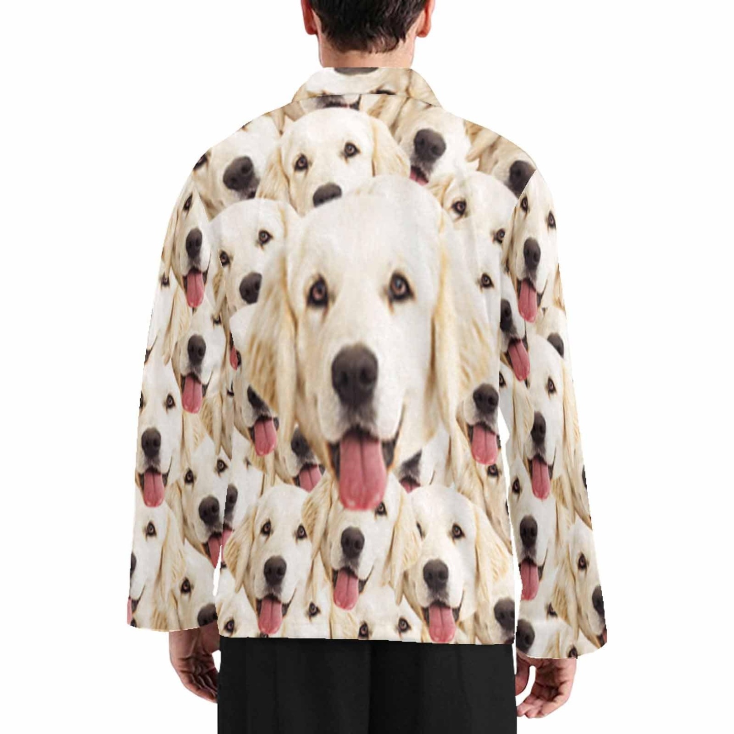 FacePajamas Pajama Shirt&Pants Pajama Shirt&Pajama Pants-Custom Pet Pajamas Face Dog Men's Sleepwear Personalized Photo Men's V-Neck Long Pajama Set