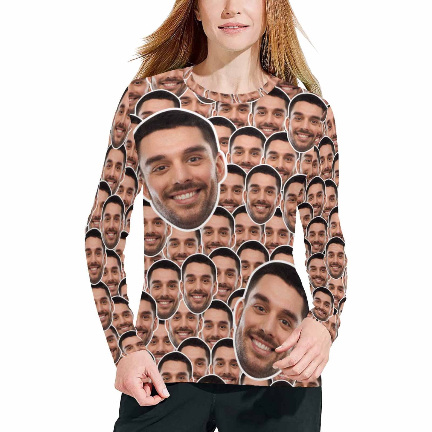 FacePajamas Pajama Shirt&Pants Pajama Shirt / XS Custom Face Seamless Long Pajama Shirt&Pants Personalized Women's Slumber Party Sleepwear