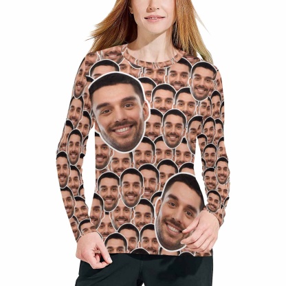 FacePajamas Pajama Shirt&Pants Pajama Shirt / XS Custom Face Seamless Long Pajama Shirt&Pants Personalized Women's Slumber Party Sleepwear