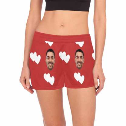 FacePajamas Pajama Shirt&Pants Pajama Shorts / S Custom Husband Face Heart Red Background Sleepwear Personalized Photo Women's Pajama T-Shirt&Shorts&Pants Free Match