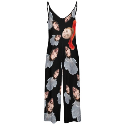 FacePajamas Pajama-2ML-SDS Persoanlized Sleepwear Custom Couple Face Loungewear with Photo On Them Mermaid Women's Suspender Jumpsuit Loungewear