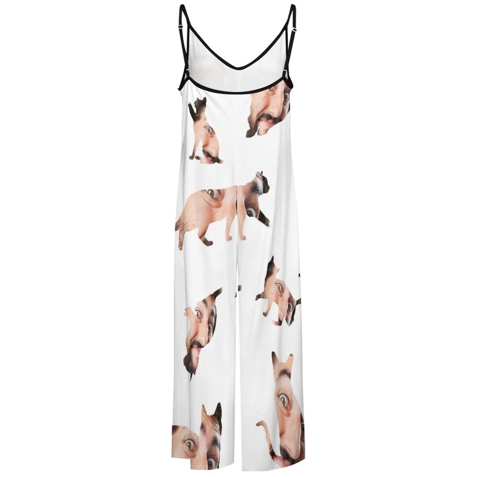 FacePajamas Pajama-2ML-SDS Persoanlized Sleepwear Custom Face Loungewear with Photo On Them Cat Shape Women's Suspender Jumpsuit Loungewear