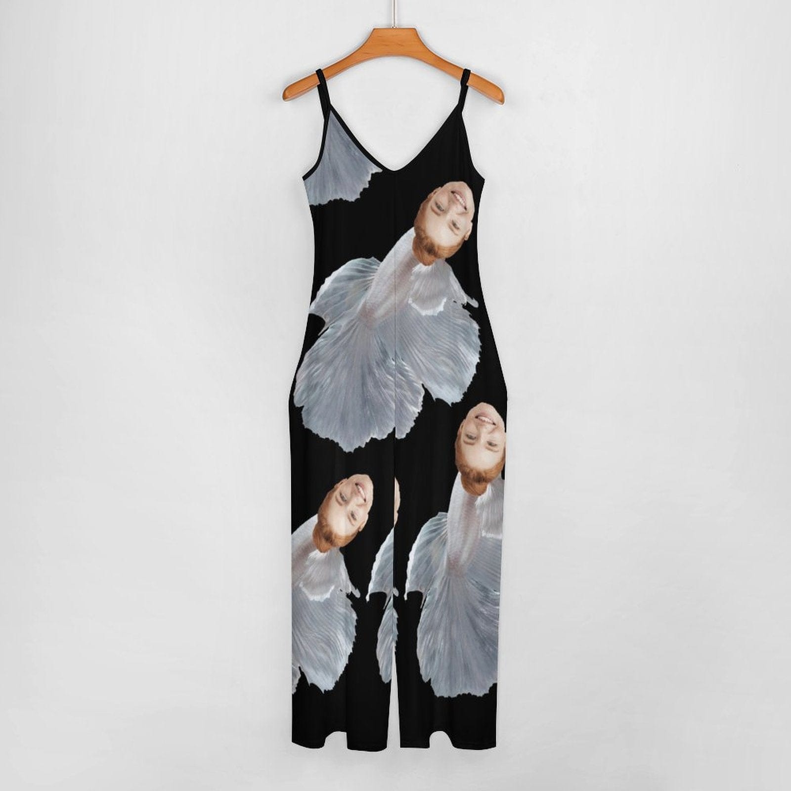 FacePajamas Pajama-2ML-SDS Persoanlized Sleepwear Custom Face Loungewear with Photo On Them White Mermaid Women's Suspender Jumpsuit Loungewear