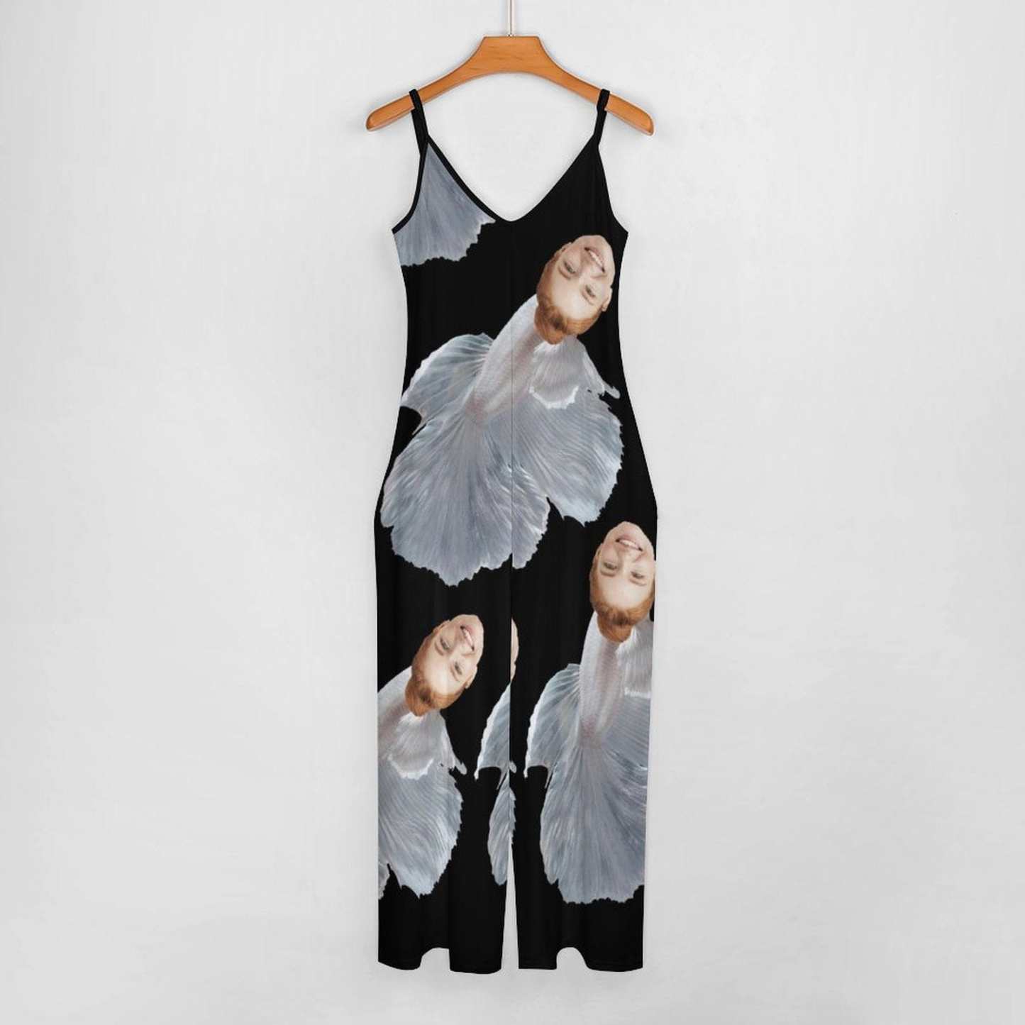FacePajamas Pajama-2ML-SDS Persoanlized Sleepwear Custom Face Loungewear with Photo On Them White Mermaid Women's Suspender Jumpsuit Loungewear