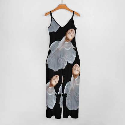 FacePajamas Pajama-2ML-SDS Persoanlized Sleepwear Custom Face Loungewear with Photo On Them White Mermaid Women's Suspender Jumpsuit Loungewear