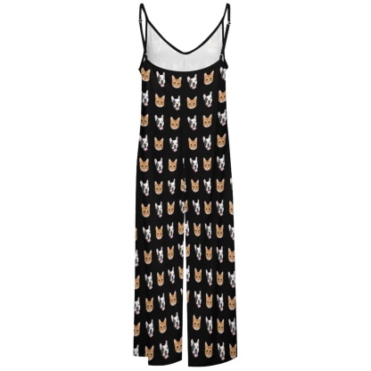 FacePajamas Pajama-2ML-SDS Persoanlized Sleepwear Custom Pet Photo Funny Loungewear With Faces On Them Women's Suspender Jumpsuit Loungewear