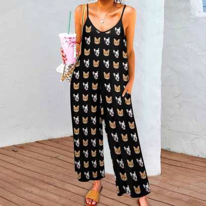 FacePajamas Pajama-2ML-SDS Persoanlized Sleepwear Custom Pet Photo Funny Loungewear With Faces On Them Women's Suspender Jumpsuit Loungewear