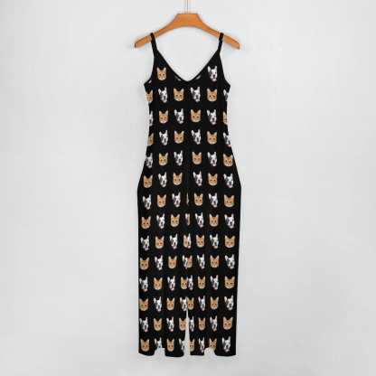 FacePajamas Pajama-2ML-SDS Persoanlized Sleepwear Custom Pet Photo Funny Loungewear With Faces On Them Women's Suspender Jumpsuit Loungewear