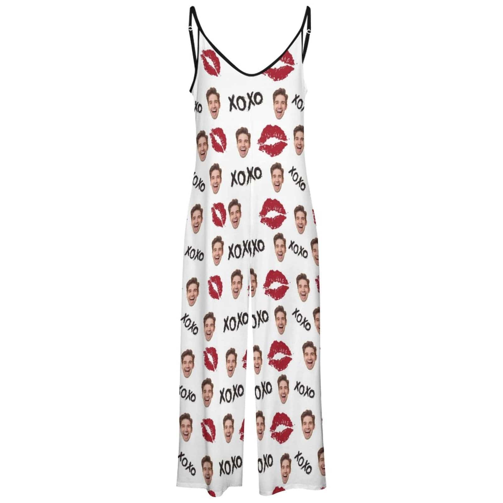 FacePajamas Pajama-2ML-SDS Persoanlized Sleepwear Custom Photo Funny Loungewear With Faces On Them Women's Red Lips  Suspender Jumpsuit Loungewear