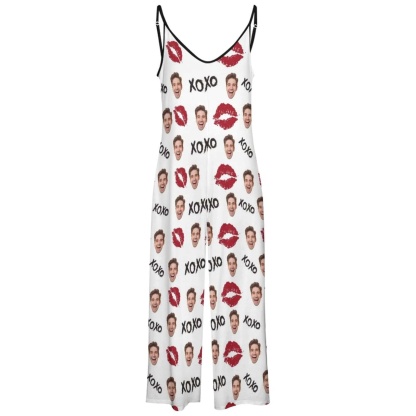 FacePajamas Pajama-2ML-SDS Persoanlized Sleepwear Custom Photo Funny Loungewear With Faces On Them Women's Red Lips  Suspender Jumpsuit Loungewear