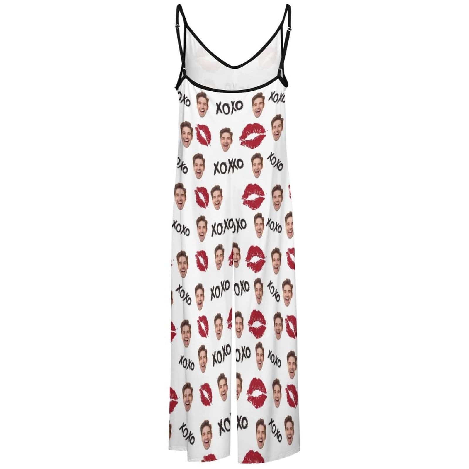 FacePajamas Pajama-2ML-SDS Persoanlized Sleepwear Custom Photo Funny Loungewear With Faces On Them Women's Red Lips  Suspender Jumpsuit Loungewear