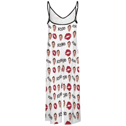 FacePajamas Pajama-2ML-SDS Persoanlized Sleepwear Custom Photo Funny Loungewear With Faces On Them Women's Red Lips  Suspender Jumpsuit Loungewear