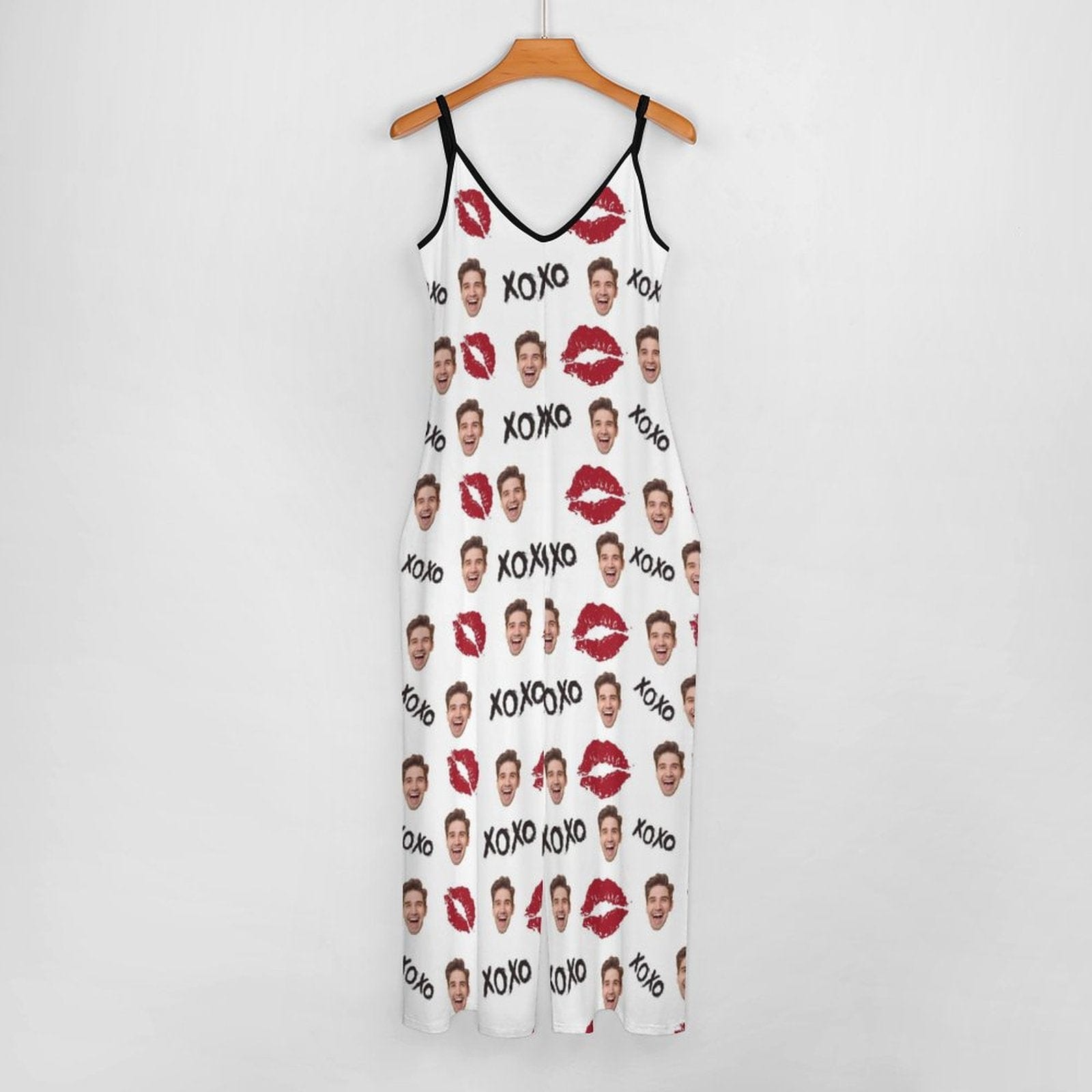 FacePajamas Pajama-2ML-SDS Persoanlized Sleepwear Custom Photo Funny Loungewear With Faces On Them Women's Red Lips  Suspender Jumpsuit Loungewear