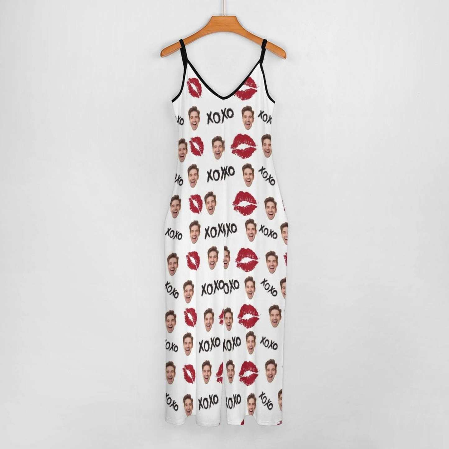FacePajamas Pajama-2ML-SDS Persoanlized Sleepwear Custom Photo Funny Loungewear With Faces On Them Women's Red Lips  Suspender Jumpsuit Loungewear