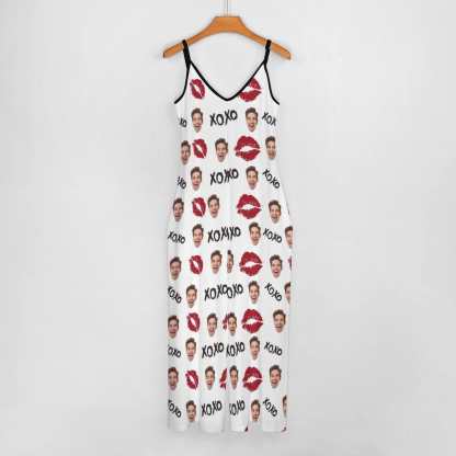 FacePajamas Pajama-2ML-SDS Persoanlized Sleepwear Custom Photo Funny Loungewear With Faces On Them Women's Red Lips  Suspender Jumpsuit Loungewear