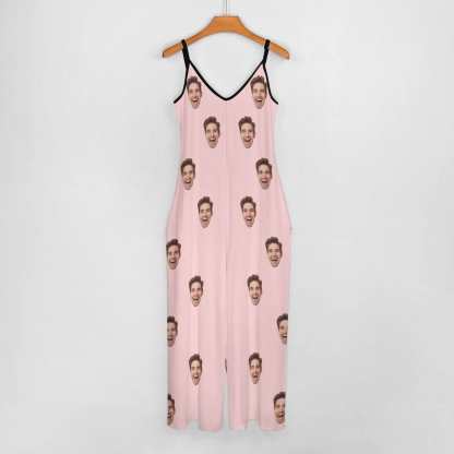 FacePajamas Pajama-2ML-SDS Persoanlized Sleepwear Custom Photo Funny Loungewear With Faces On Them Women's Suspender Jumpsuit Loungewear