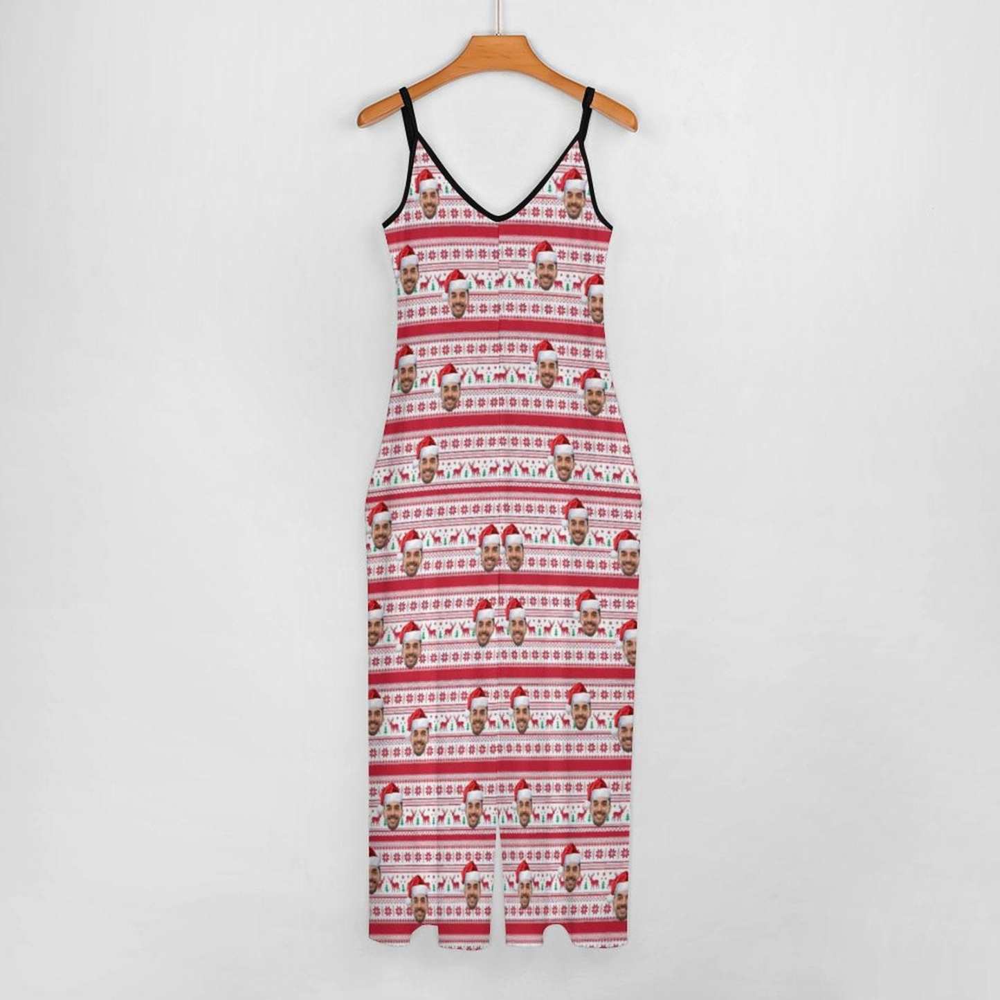 FacePajamas Pajama-2ML-SDS Persoanlized Sleepwear Custom Photo Funny Loungewear With Faces On Women's Christmas Hat Elk Snowflake Suspender Jumpsuit Loungewear