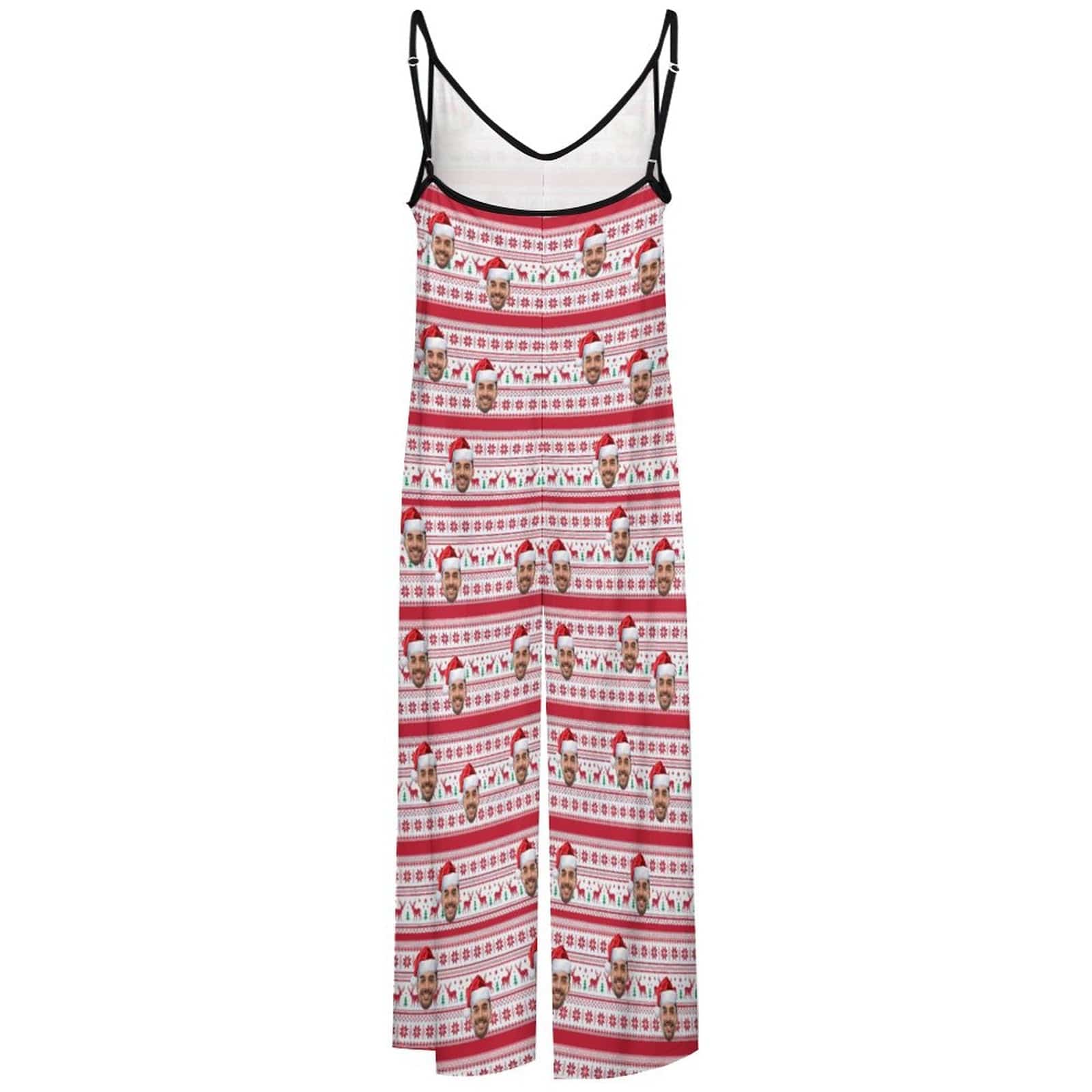 FacePajamas Pajama-2ML-SDS Persoanlized Sleepwear Custom Photo Funny Loungewear With Faces On Women's Christmas Hat Elk Snowflake Suspender Jumpsuit Loungewear