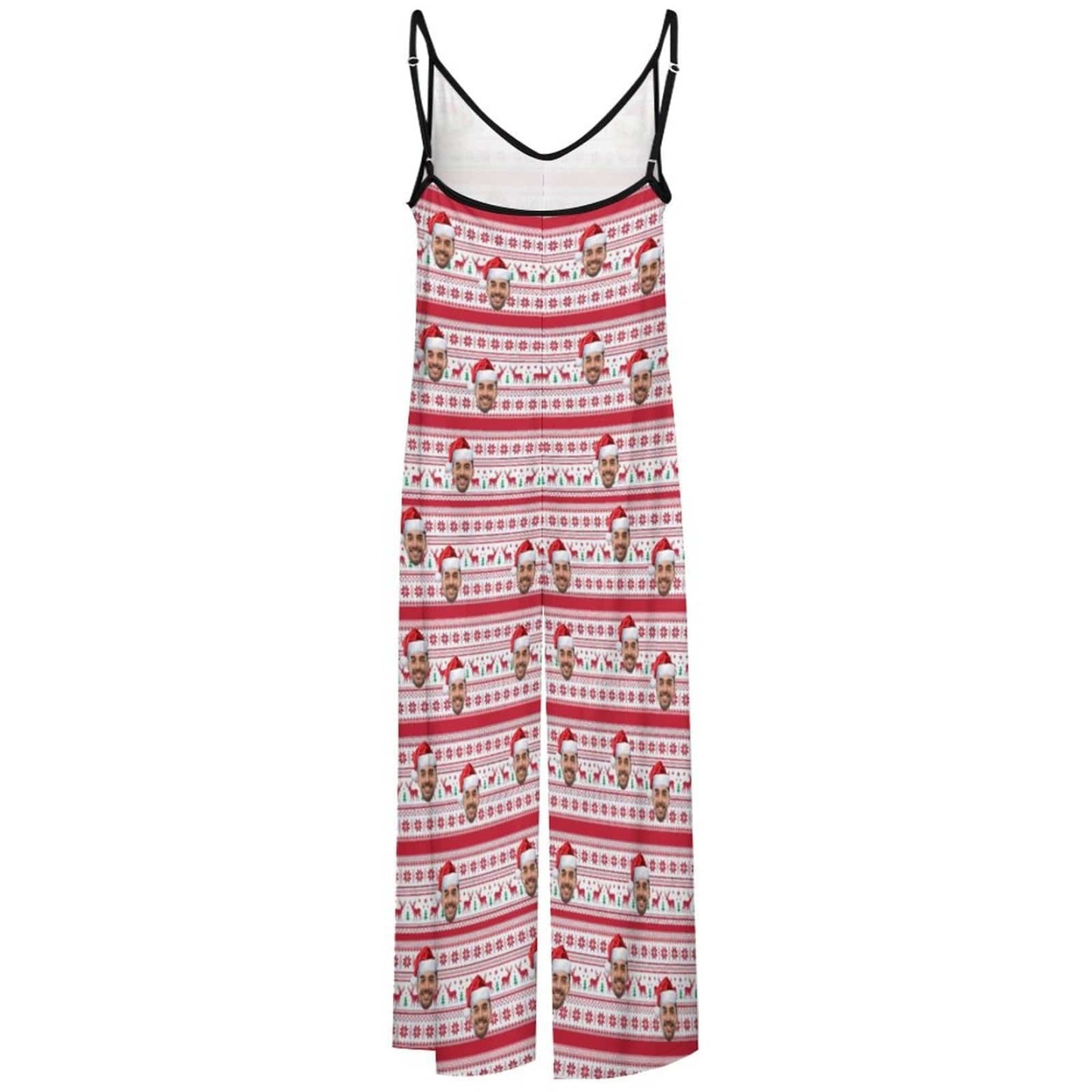 FacePajamas Pajama-2ML-SDS Persoanlized Sleepwear Custom Photo Funny Loungewear With Faces On Women's Christmas Hat Elk Snowflake Suspender Jumpsuit Loungewear