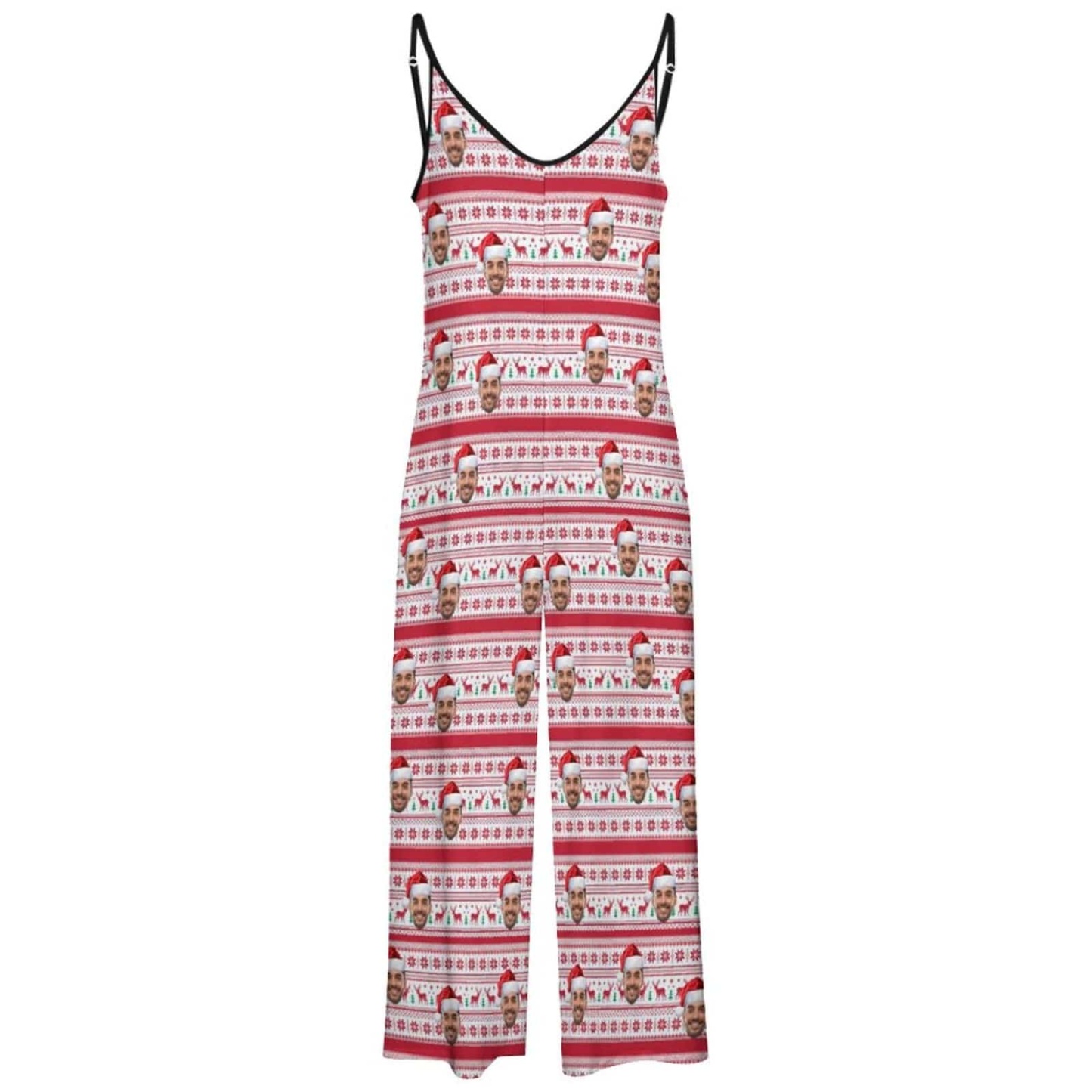 FacePajamas Pajama-2ML-SDS Persoanlized Sleepwear Custom Photo Funny Loungewear With Faces On Women's Christmas Hat Elk Snowflake Suspender Jumpsuit Loungewear