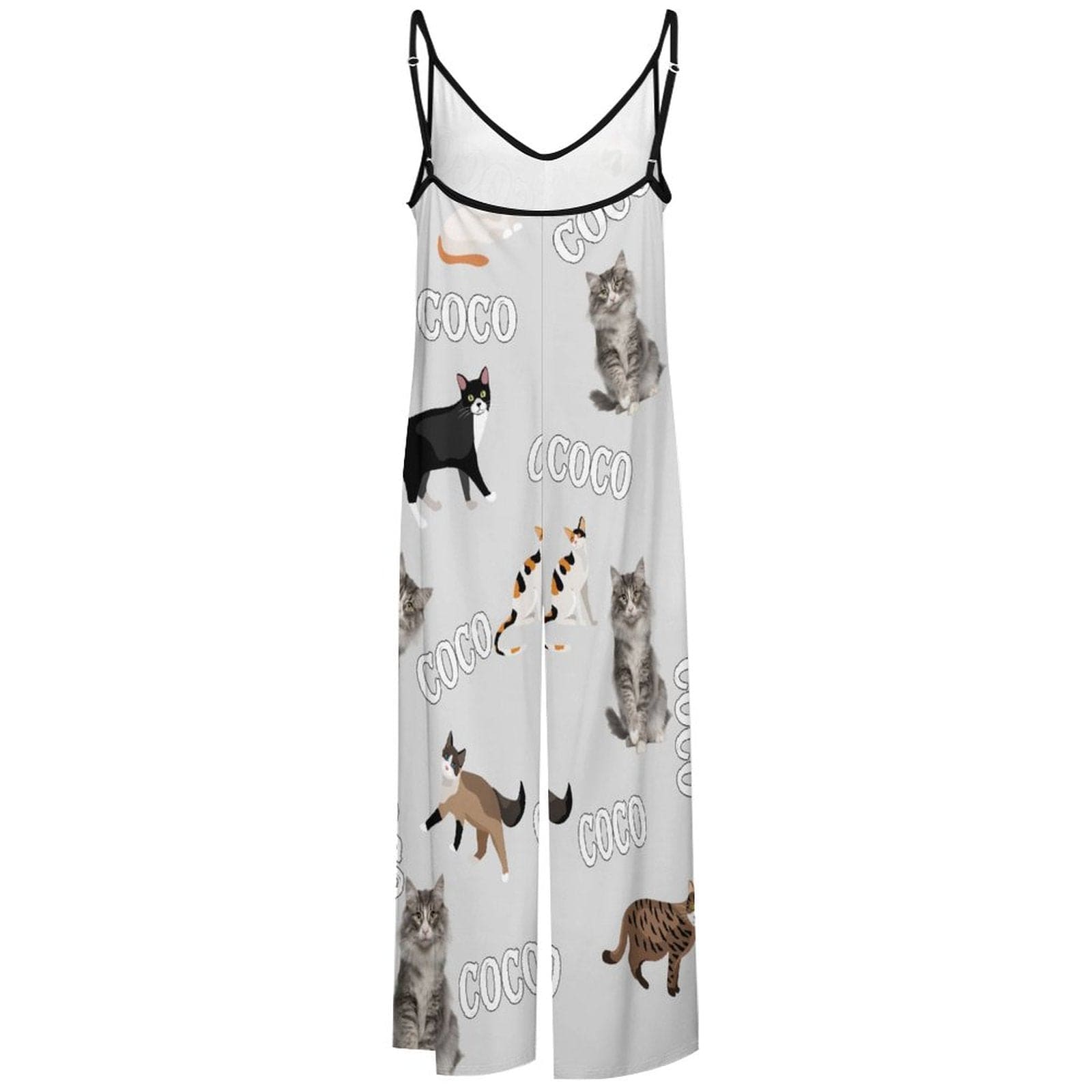 FacePajamas Pajama-2ML-SDS Persoanlized Sleepwear Custom Photo & Name Loungewear with Cat Picture On Them Women's Suspender Jumpsuit Loungewear