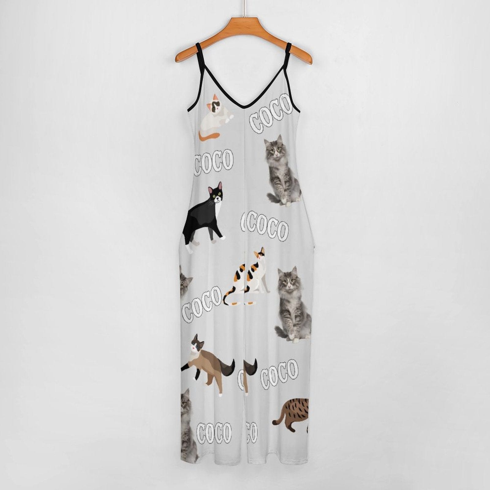 FacePajamas Pajama-2ML-SDS Persoanlized Sleepwear Custom Photo & Name Loungewear with Cat Picture On Them Women's Suspender Jumpsuit Loungewear