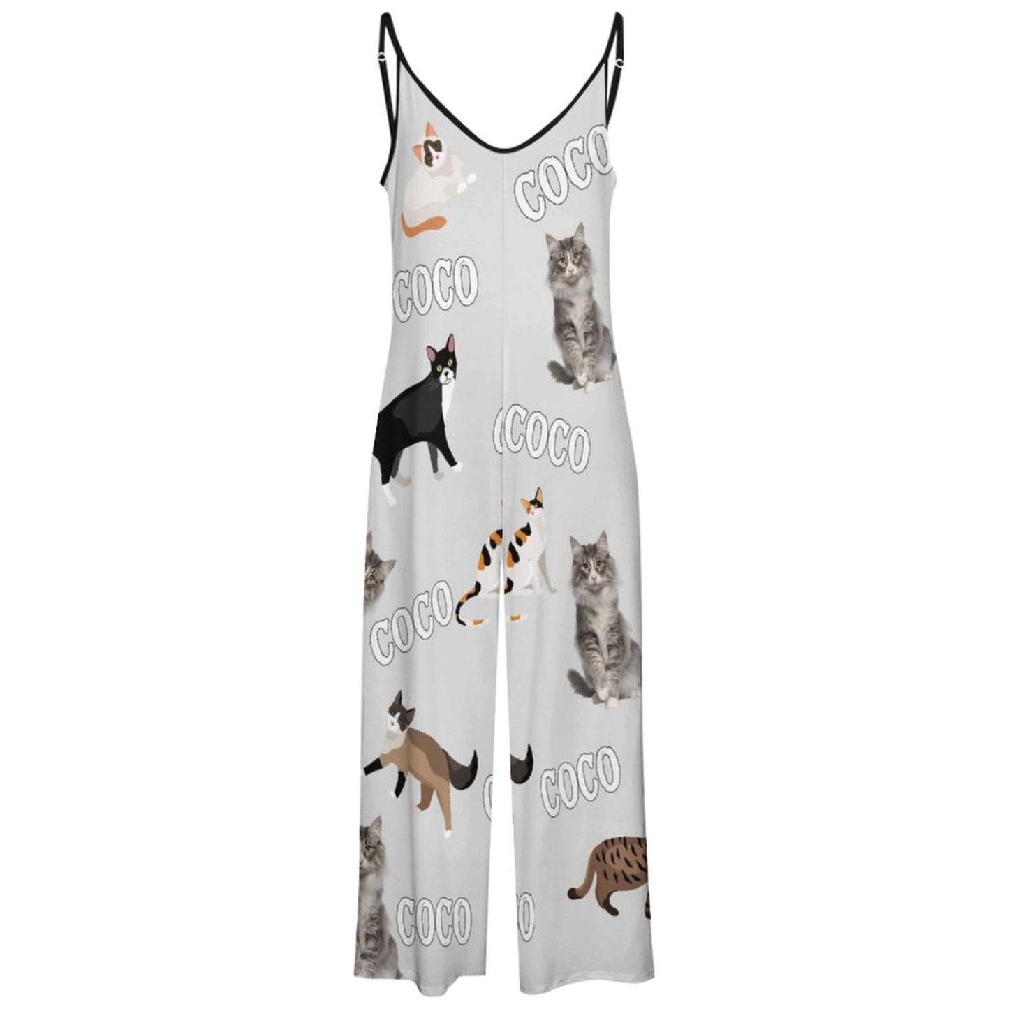 FacePajamas Pajama-2ML-SDS Persoanlized Sleepwear Custom Photo & Name Loungewear with Cat Picture On Them Women's Suspender Jumpsuit Loungewear