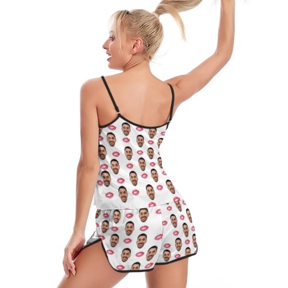 FacePajamas Pajama Persona ised Ladies Pajamas Sexy Red Lips Sleepwear Custom Women's Sexy Cami Pajama Set Honeymoon Anniversary Gift