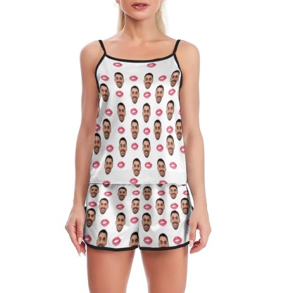 FacePajamas Pajama Persona ised Ladies Pajamas Sexy Red Lips Sleepwear Custom Women's Sexy Cami Pajama Set Honeymoon Anniversary Gift