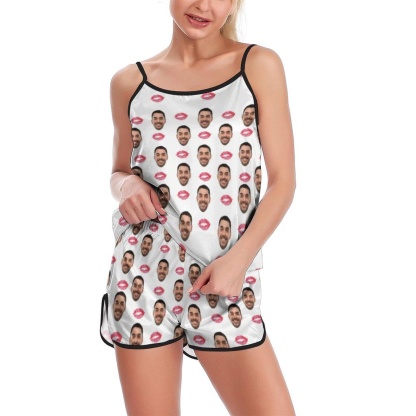 FacePajamas Pajama Persona ised Ladies Pajamas Sexy Red Lips Sleepwear Custom Women's Sexy Cami Pajama Set Honeymoon Anniversary Gift