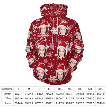 FacePajamas Hoodie-2WH-SDS Personalised Hoodies Custom Face Christmas Snowflake Hoodie Unisex Large Size Design Your Own Hoodie Personalized Loose Hoodie Top Outfits