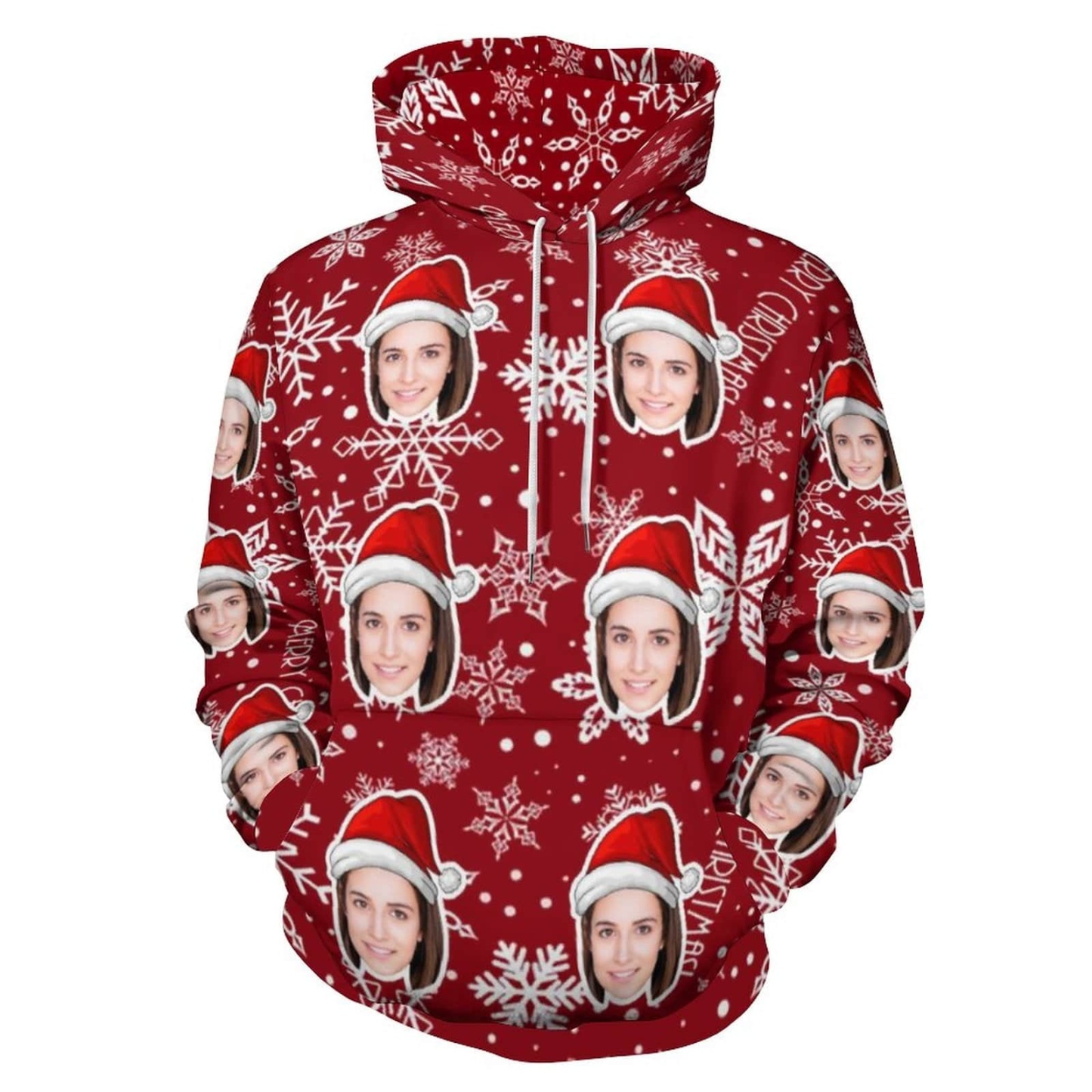 FacePajamas Hoodie-2WH-SDS Personalised Hoodies Custom Face Christmas Snowflake Hoodie Unisex Large Size Design Your Own Hoodie Personalized Loose Hoodie Top Outfits