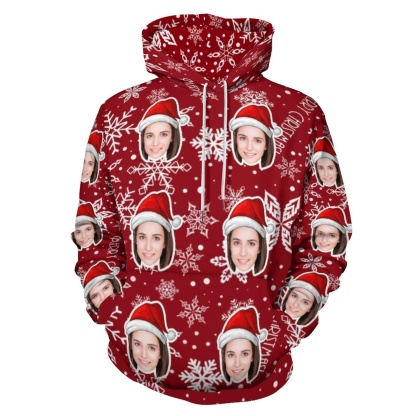 FacePajamas Hoodie-2WH-SDS Personalised Hoodies Custom Face Christmas Snowflake Hoodie Unisex Large Size Design Your Own Hoodie Personalized Loose Hoodie Top Outfits